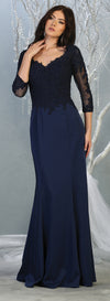 Load image into Gallery viewer, La Merchandise LA1811 3/4 Long Sleeve Mother Of The Bride Formal Dress - NAVY - LA Merchandise