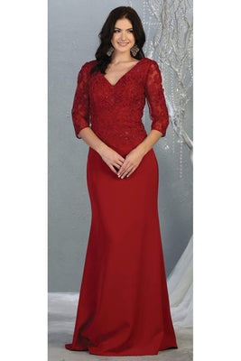 La Merchandise LA1783 3/4 Sleeve Mother Of the Bride Long Evening Gown - BURGUNDY - LA Merchandise