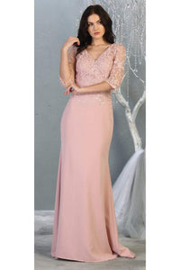 La Merchandise LA1783 3/4 Sleeve Mother Of the Bride Long Evening Gown - DUSTY ROSE - LA Merchandise