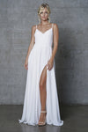 Load image into Gallery viewer, La Merchandise LAA477B White Simple Chiffon Wedding Dress with Slit - White - LA Merchandise