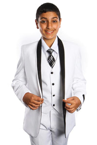 LA Merchandise LAB365SA 5 Piece Formal Boys Two tone Suit - WHITE/BLACK - Boys suits LA Merchandise