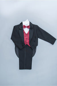 5 piece boys tuxedo with tail & color vest & bow size to 7- 