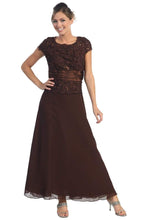 Load image into Gallery viewer, Short Sleeve Sequins Chiffon Dress-LA571 - BROWN - Dresses LA Merchandise