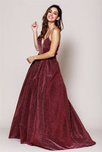 Load image into Gallery viewer, Shiny Open Back Long Gown With Side Pockets - LAA595