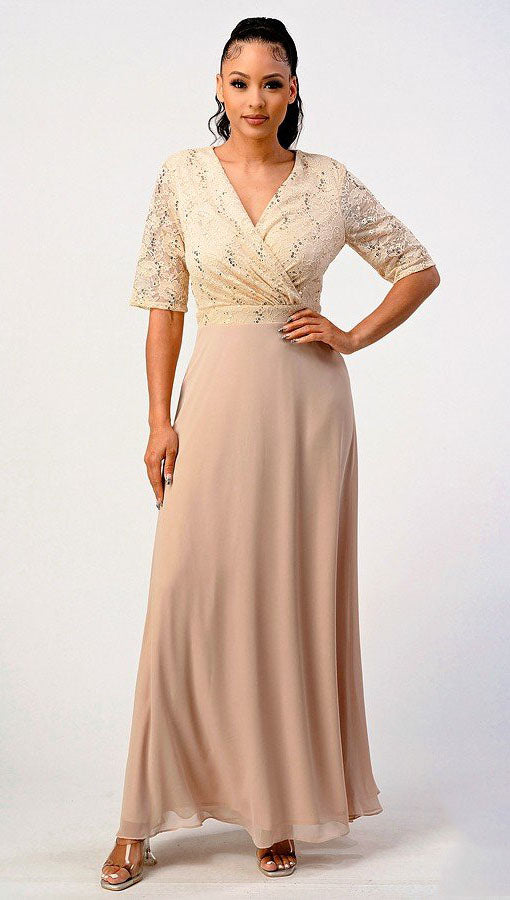 Modest Mother Of The Bride/Groom Dress-LAN659 - Champagne XL - LA Merchandise