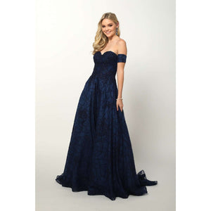La Merchandise LAT692 Strapless Lace Quince Ball Gown Removable Sleeve - Navy - LA Merchandise