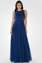 Load image into Gallery viewer, La Merchandise LAY7868 Classy Chiffon &amp; Lace Long Evening Dress - NAVY BLUE - LA Merchandise
