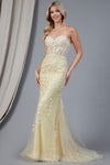 Load image into Gallery viewer, La Merchandise LAA7024 Long Strapless Mermaid Embroidered Dress - YELLOW - LA Merchandise