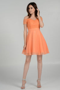Short Chiffon Dresses - LAY7518 - ORANGE - LA Merchandise