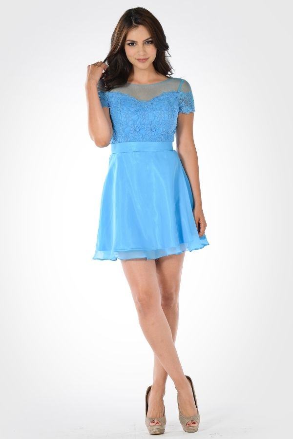Short Chiffon Dresses - LAY7518 - BLUE - LA Merchandise