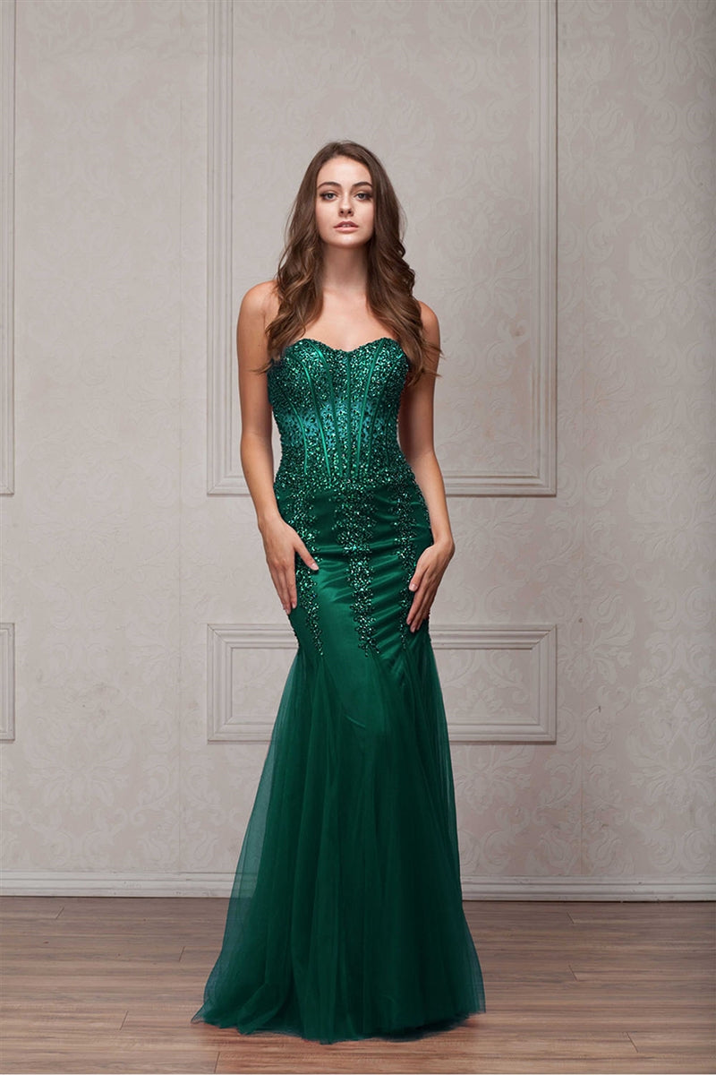 Long Strapless Mermaid Dress - LAA774 - Green - Dress LA Merchandise