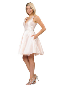 Short Plunging V-Neckline Mikado Bridesmaid Dress LAY7894