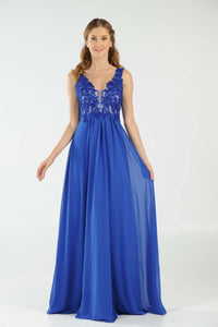 La Merchandise LAY8012 Sleeveless Lace & Chiffon Long Evening Dress - Royal - LA Merchandise