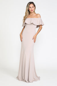 La Merchandise LAY8146 Off Shoulder Ruffled Simple Bridesmaids Dress - MOCHA - Dress LA Merchandise