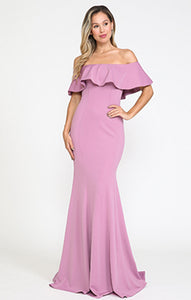 La Merchandise LAY8146 Off Shoulder Ruffled Simple Bridesmaids Dress - MAUVE/VIOLET - Dress LA Merchandise