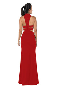 La Merchandise LAY8248 Sexy Side Cut Out Simple Halter Long Prom Dress