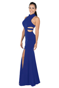 La Merchandise LAY8248 Sexy Side Cut Out Simple Halter Long Prom Dress