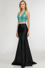 Load image into Gallery viewer, La Merchandise LAY8294 Halter Sequin Top &amp; Satin Skirt Prom Dress Set