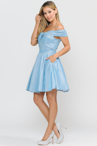 Off The Shoulder Cocktail Dress - LAY8356 - BLUE - LA Merchandise