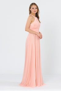 La Merchandise LAY8396 Halter Plus Size Ruched Bridesmaids Long Dress - BLUSH - LA Merchandise