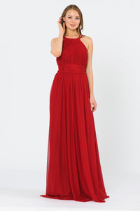 La Merchandise LAY8396 Halter Plus Size Ruched Bridesmaids Long Dress - DARK RED - LA Merchandise