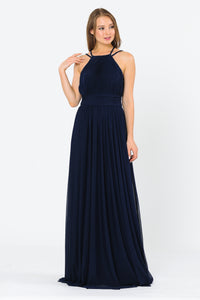 La Merchandise LAY8396 Halter Plus Size Ruched Bridesmaids Long Dress - NAVY BLUE - LA Merchandise