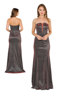 La Merchandise LAY8490 Metallic Strapless Prom Formal Evening Gown - RED - LA Merchandise