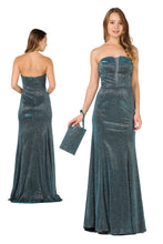 Load image into Gallery viewer, La Merchandise LAY8490 Metallic Strapless Prom Formal Evening Gown - TEAL - LA Merchandise