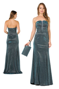La Merchandise LAY8490 Metallic Strapless Prom Formal Evening Gown - TEAL - LA Merchandise