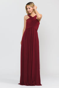 La Merchandise LAY8554 Bridesmaid Plus Size Long Chiffon Evening Dress - BURGUNDY - LA Merchandise