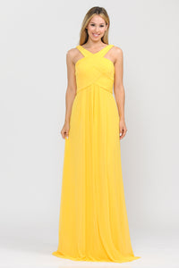 La Merchandise LAY8554 Bridesmaid Plus Size Long Chiffon Evening Dress - YELLOW - LA Merchandise