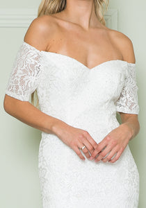La Merchandise LAY8596B Long Detailed Lace Off Shoulder Wedding Dress