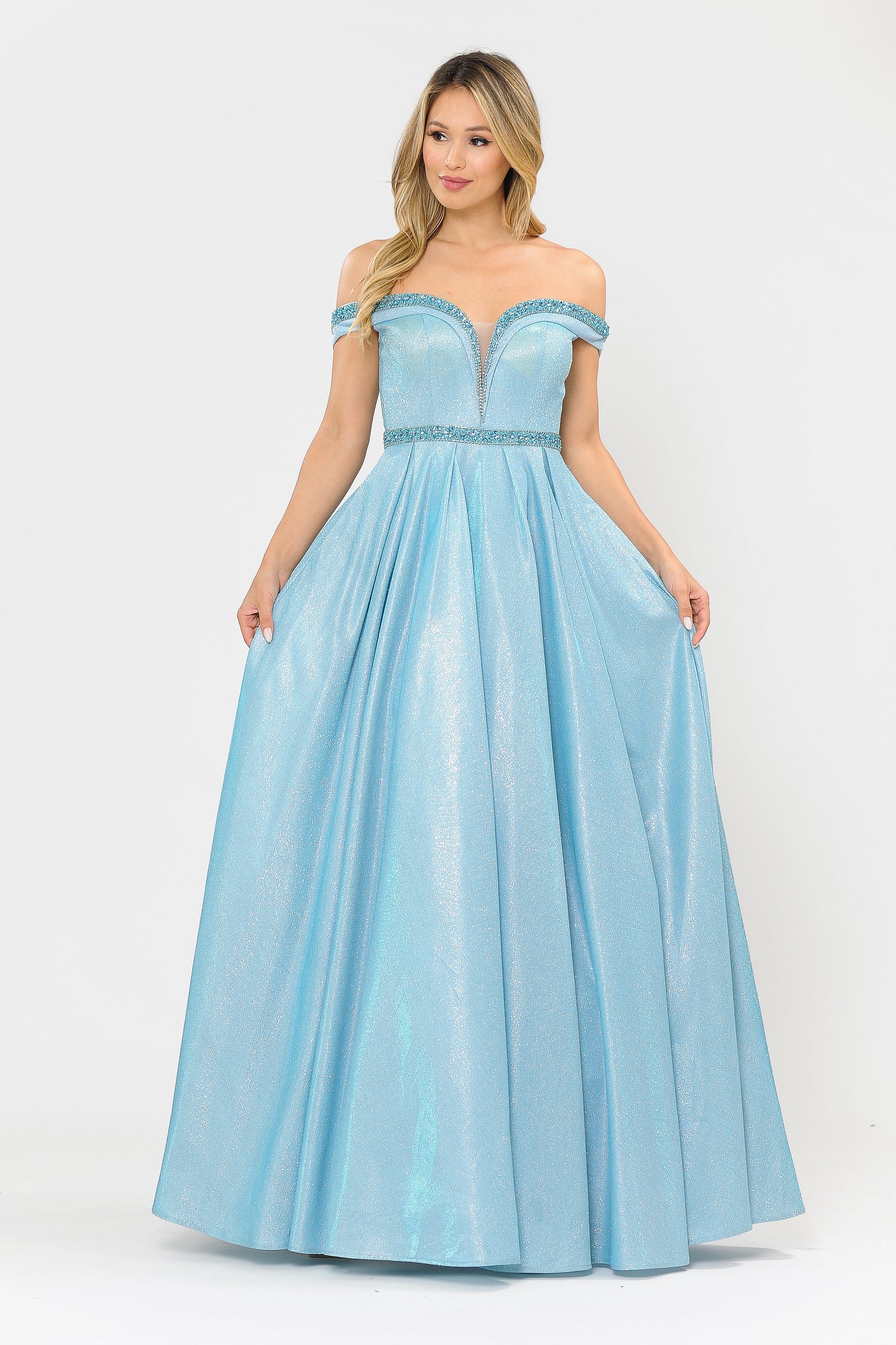 La Merchandise LAY8664 Sweetheart Long Formal A-Line Glitter Prom Gown - BLUE - LA Merchandise
