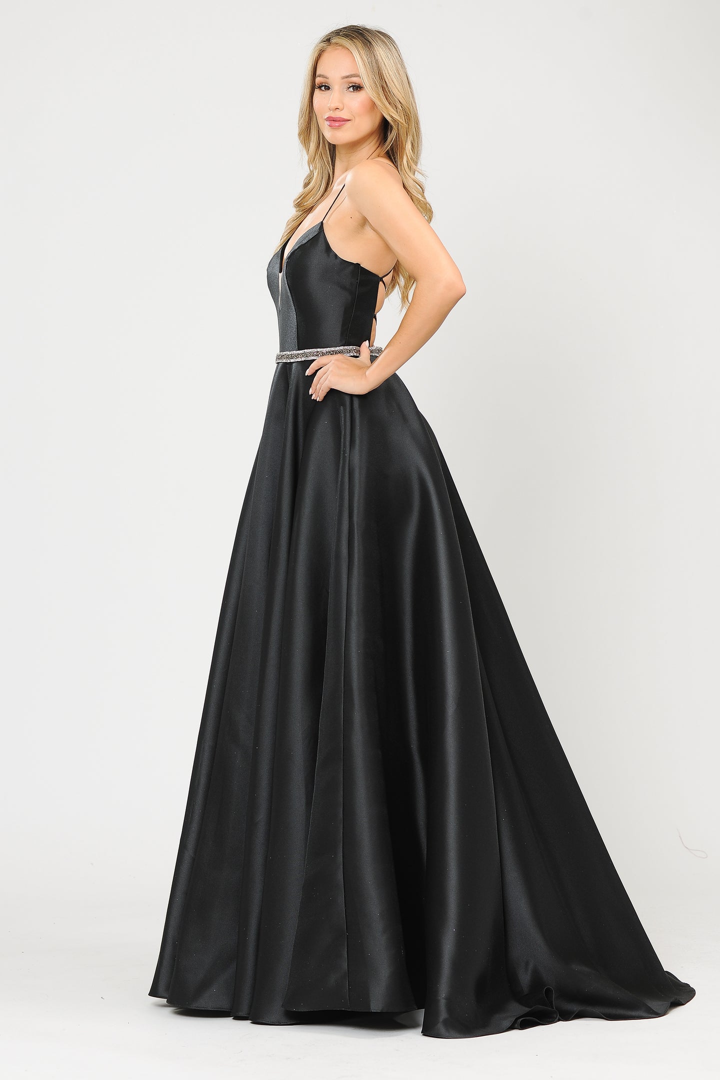 La Merchandise LAY8688 Simple Mikado Sexy Open Back A-Line Prom Gown