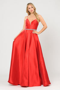 La Merchandise LAY8688 Simple Mikado Sexy Open Back A-Line Prom Gown