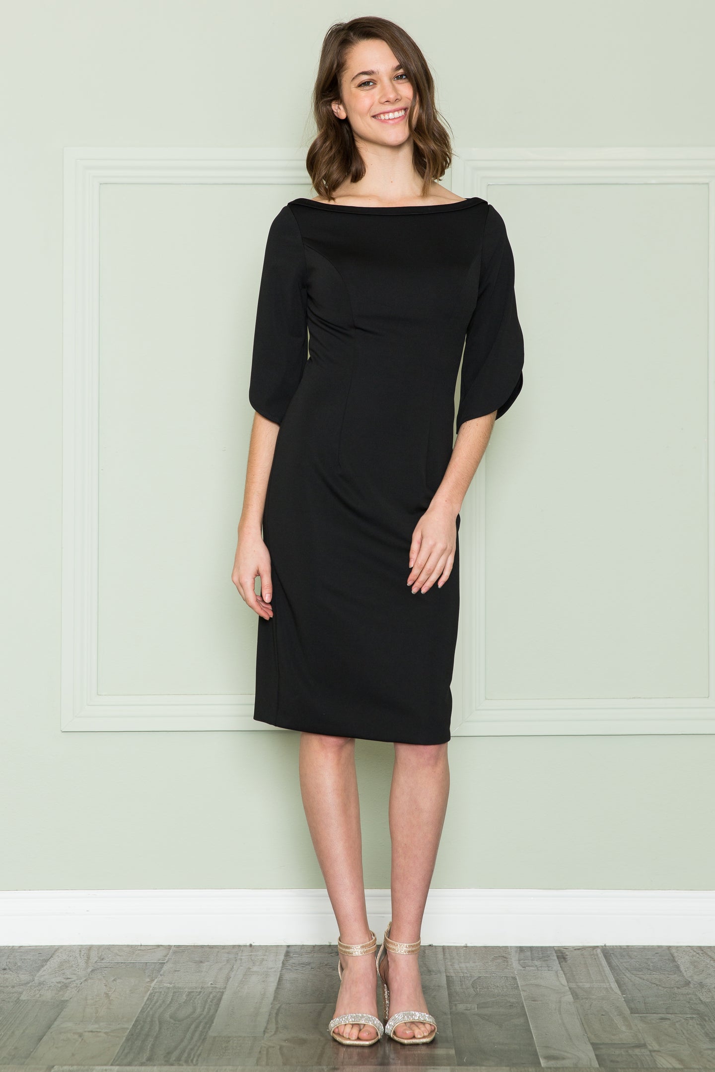 La Merchandise LAY8772 Simple Knee Length Modest Mother of Bride Dress - BLACK - LA Merchandise