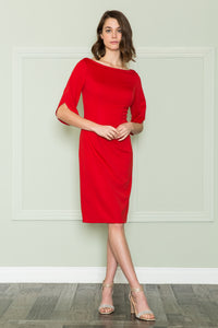 La Merchandise LAY8772 Simple Knee Length Modest Mother of Bride Dress - RED - LA Merchandise
