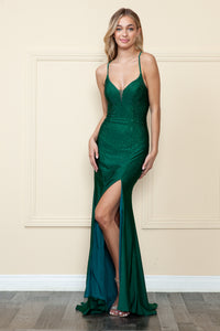 La Merchandise LAY8892 Sexy Open Back Bodycon Prom Dress with Slit - EMERALD - LA Merchandise