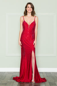 La Merchandise LAY8892 Sexy Open Back Bodycon Prom Dress with Slit - RED - LA Merchandise