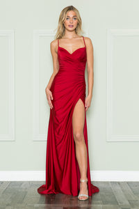 La Merchandise LAY8896 Simple Sexy Bodycon Stretchy Formal Prom Gown - RED - LA Merchandise
