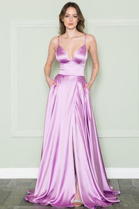 La Merchandise LAY8908 Simple Satin Formal Evening A-Line Prom Gown - LILAC - LA Merchandise