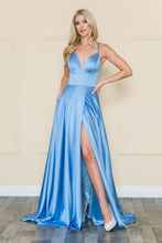 Load image into Gallery viewer, La Merchandise LAY8908 Simple Satin Formal Evening A-Line Prom Gown - BLUE - LA Merchandise