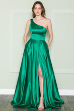 Load image into Gallery viewer, La Merchandise LAY8912 Chic One Shoulder Long A-line Satin Prom Dress - EMERALD GREEN - LA Merchandise
