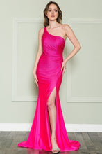 Load image into Gallery viewer, La Merchandise LAY8914 Sexy Stretchy One Shoulder Prom Dress w/ Slit - HOT PINK - LA Merchandise