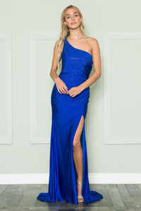 La Merchandise LAY8914 Sexy Stretchy One Shoulder Prom Dress w/ Slit - ROYAL BLUE - LA Merchandise