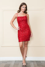 Load image into Gallery viewer, La Merchandise LAY8948 Lace Up Back Short Sequined Homecoming Dress - RED - LA Merchandise