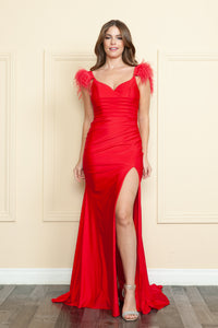 La Merchandise LAY9082 Stretchy Prom Dress With Detachable Feathers