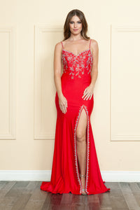 La Merchandise LAY9122 Spaghetti Strap Stretchy Prom Formal Gown Slit