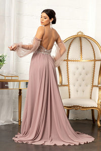 La Merchandise LAS3005 A-Line Chiffon Dress with Removable Sleeves - - Dresses LA Merchandise