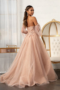 La Merchandise LAS3015 Strapless Removable Sleeves A- line Formal Gown - - Dresses LA Merchandise